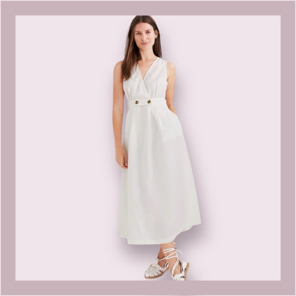 Madewell Lighthouse Linen-Blend Button-Wrap Midi Dress